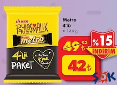 ÜLKER METRO ÇİKOLATA 4'LÜ 144 G